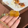 Colgante de Bolsa de la Suerte de Jade Amarillo Dragón para Hombres y Mujeres, Colgante de Jade Amarillo Pixiu Dios de la Riqueza, Amuleto de Paz, Collar de Calabaza, Atracción Turística