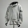 Sudadera con cuello alto y media cremallera estilo americano para hombre, chaqueta nicho deconstruida de otoño, sudadera con capucha rígida de ajuste limpio y uso rudo
