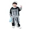 Conjunto de Moletom Patchwork Estampado Yy para Meninos Primavera Outono Novo Estilo Fresco Tendência Moda Bebê Celebridade da Internet Conjunto de Duas Peças