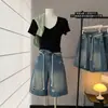 'Jenny wear' jeans para menino! Cordão tie-dye shorts jeans de cintura baixa padrão azul algodão