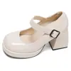 Venda Quente Pretas Francesas Bico Redondo Salto Bloco Salto Alto Feminino 2026 Novo Outono Aumentador de Altura Versátil Mary Jane Sapatos Pequenos de Couro
