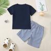 2025 Verano Transfronterizo Nuevo Bebé Niño Lindo Dibujos Animados Bordado Cuello Redondo Manga Corta Camiseta Rayas Pantalones Cortos Traje