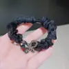Elástico de Cabelo Trendy de Renda Organza Europeia e Americana com Borboleta de Strass de Alto Valor Scrunchie Prendedor Elástico de Rabo de Cavalo