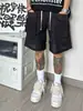 Basquete Americano Esportes Shorts Masculino Verão Preto e Branco Costura Design Sense Calças Retas Joelho-comprimento Macacão