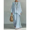 Conjunto de Camisa Simples Solta de Mistura de Linho e Calças de Pernas Largas Feminino Novo Estilo Transfronteiriço Europeu e Americano 2026