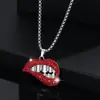 Pendente Personalizado Transfronteiriço Full Diamond Lábio Vermelho Corrente Cubana Tendência Masculina Liga Oca Strass Colar Lábio Sexy