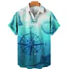 Camisa Hawaiana Transfronteriza 2024 para Hombre Brújula Impresión 3D Manga Corta Talla Extra Playa Casual Fábrica