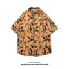 Camisa de Manga Corta de Nicho Ins de Moda para Hombre Verano Casual Playa Estampada Street Holgada Top de Media Manga