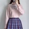 Camisa de Uniforme JK Estilo Japonés de Manga Larga con Cuello Redondeado, Camisa Básica de Color Sólido Negro y Blanco con Cuello Puntiagudo y Cuello Redondo