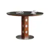Mesa Redonda Pequeña de Comedor Estilo Antiguo para Apartamento, Mesa de Comedor Redonda Berg de Metal Retro Francés para el Hogar con Madera Maciza y Pizarra