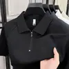 Camiseta Casual de Verão Gola Lapela Cor Sólida Soltinha Top com Fenda Camisa Polo Meio Zíper Camisa Polo Masculina de Manga Curta