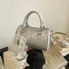 Bolsa Boston Rosa Estilo Novo Primavera 2026 para Mulheres, Uso Duplo como Bolsa de Mão e Transversal, Doce Laço de Pérola Bolsa Grande para o Dia a Dia