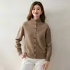 Estilo simple, dobladillo enrollado, cuello semi-alto, cárdigan de cachemira, prenda exterior de punto de un solo botón para mujer, suave y versátil