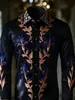 Camisa casual de manga larga de corte holgado con cuello de solapa, talla europea, estampada en 3D para hombre, estilo vintage