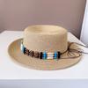 Sombrero de Ala Plana Retro Estilo Étnico para Niños Sombrero de Paja Protector Solar de Verano Sombrero de Ala Plana Tendencia Nacional Sombrero de Ala Plana para Vacaciones en la Playa Sombrero de Sol Versátil