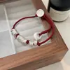 Pulseira Trançada com Corda Vermelha e Fecho de Paz em Prata de Lei S925 para Mulheres, Moda Vintage Estilo Minimalista Estudante Melhor Amiga Pulseira Tendência