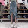 Falda de Mezclilla Tencel con Figura de Pera para Mujer Otoño talla extra chica gordita Cintura Alta Caída Adelgazante Falda de Longitud Media Línea A