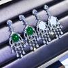 Novos Brincos de Luxo com Incrustação de Esmeralda Natural e Calcedônia Recomendação Quente ao Vivo Brincos de Jade Branco de Hotan para Mulheres