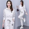 Conjunto Esportivo Casual Estilo Europeu para Mulheres 2023 Novo Conjunto de Duas Peças Tendência com Design de Cores Contrastantes - Moletom com Ajuste na Cintura e Calça