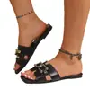 Nuevas Sandalias Cuadradas de Talla Grande para Verano para Uso en Exteriores 2026 Planas Transfronterizas Cadena Metálica de Una Tira Sandalias de Playa para Mujer