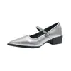 Zapatos Planos Franceses Negros de Punta Fina para Mujer Verano 2026 Nuevos con una Sola Correa Retro Tacón Grueso Mary Janes Talla Grande Zapatos de Mujer