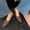 Sandalias de Cuero Huecas Tejidas de Piel de Vaca Huecas Simples Europeas y Americanas Verano 2024 Tacón Medio Grueso Punta Cuadrada Pequeña para Mujer