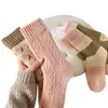 Calcetines Rosas Calcetines de Media Caña para Mujer Otoño e Invierno de Moda Populares en Internet Invierno e Invierno de Caña Alta con Forro Polar Cálidos Color Sólido Calcetines de Rizo