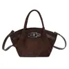 Bolso Cubo Satchel Esmaltado de Nicho Coreano para Mujer Otoño 2025 Nuevo Gamuza Retro Versátil Bolso de Hombro Cruzado