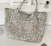 51153 Blanco Plateado Casual Estampado de Leopardo Bolso de Hombro para Mujer Otoño e Invierno 2025 Nuevo Moda para Ir al Trabajo Lona de Gran Capacidad