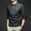 Camiseta de Manga Larga para Hombre, Nuevo Estilo Otoño, Camisa Polo de Algodón Puro Bordada con Cuello, Top Camiseta Casual y Versátil para Jóvenes y Adultos de Mediana Edad