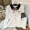 Suéter de malha com gola polo color block estilo universitário de manga comprida para mulheres, novo suéter base slim fit outono 2026