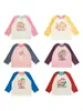 Camiseta de Niña Wulibuyi con Estampado de Dibujos Animados Estilo Infantil de Otoño Color de Contraste Lindo Cuello Redondo Acanalado Top Holgado