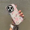 Capa Transparente Dupla Face para iPhone 15 Pro Max Flor de Magnólia Rosa Suave Capa de Celular Floral Menina da Primavera