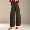 Calça feminina versátil de cor sólida simples com perna curva, novo estilo outono 2026, cintura alta, modelagem solta, cobre o quadril, afina a silhueta, calça casual de perna larga, moderna