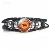 Pulsera tejida de gema del tiempo del zodiaco Taobao Explosiones de comercio exterior Pulsera de cuero negro Joyería hecha a mano Regalo