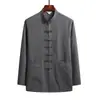 Traje Estilo Chinês Tang para Homens, Meia-Idade e Idosos, Conjunto de Manga Longa, Bordado em Seda Gelada para Primavera e Outono, Roupa de Pai, Conjunto de Duas Peças Hanfu de Vovô