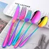 Juego de Cubiertos de Acero Inoxidable Transfronterizo de 5 Piezas, Nuevo Set de Cuchillo para Bistec Occidental, Tenedor y Cuchara de Postre con Recubrimiento de Titanio