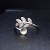 Anillo Vacío de Cuentas Redondas 5678mm Plata S925 Cuenta de Calcedonia Verde Natural Simple Hoja de Árbol DIY
