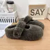 Sapatos de Pelo Baotou Feminino Roupa de Exterior 2026 Inverno Novo Estilo Quente Mais Veludo Slip-on Solado Grosso Plataforma Meio Chinelos Chinelos de Algodão