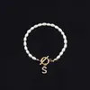 2025 Moda Nueva Transfronteriza Pulsera de Letras Inglesas Cobre Incrustado Circonita Oval Perla de Imitación Pulsera de Perlas al por Mayor