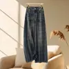 Jeans de pierna ancha a rayas estilo retro americano para mujer, de cintura alta, holgados, súper elegantes, pantalones rectos de largo completo para otoño