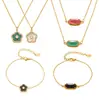 Xinyixinxin Acero Inoxidable Piedra de Cristal Natural Garra Biselada Incrustada Circonita Cuadrada Flor de Cinco Pétalos Conjunto de Collar y Pulsera
