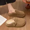 Zapatos Birkenstock con forro de felpa para mujer, tendencia estilo coreano 2026 otoño e invierno nuevos mules de punta cerrada antideslizantes de suela gruesa, zapatos cálidos de algodón