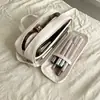 Bolsa Preta Simples para Pincéis, Bolsa de Maquiagem de Grande Capacidade, Necessaire Portátil de Viagem, Bolsa Organizadora de Pincéis de Maquiagem com Divisória de Tela para Mulheres