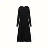 Vestido de tricô feminino para outono e inverno, vestido de cashmere slim-fit, suéter longo, vestido base de manga longa acima do joelho, saia de lã com gola redonda