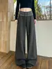 Pantalones Casuales Rayados Negros y Grises H1475 para Mujer Otoño Nuevo Cintura Alta Holgados Perezosos Rectos Casuales Pantalones de Arroz Pegajoso