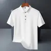 Camisa polo de verano para hombre, manga corta, semi-sin costuras, color liso, cuello camisero, hecha de nailon-spandex, elástica, sedosa, delgada, corte ajustado