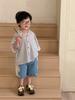 Ropa Infantil Montaigne 2025 Verano Nuevo Camisa de Manga Corta con Estampado de Rayas Estilo Coreano para Niño Pequeño y Mediano Top de Algodón Cáñamo Moderno