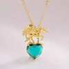 Collar Colgante Longrui Transfronterizo Nuevo Unicornio Doce Piedras de Nacimiento Corazón de Melocotón Incrustado con Collar de Piedras de Colores
