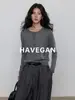 Con cárdigan de punto HAVEGAN/Otoño de cuello redondo y manga larga para mujer, fino y de corte holgado, perfecto para usar en capas, con un estilo relajado y chic sin esfuerzo, estilo "old money".